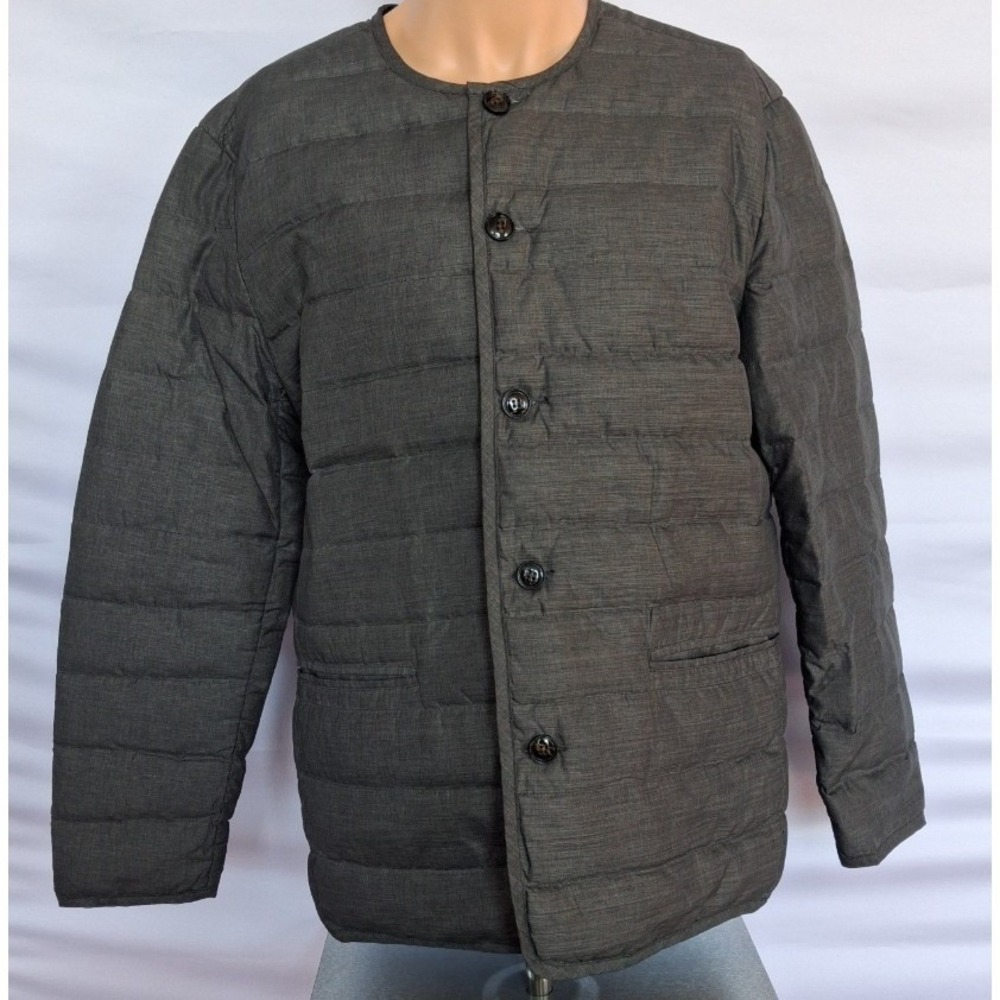 Korean Style Men Quilted Liner Jacket Charcoal Grey Collarless Puffer Medium